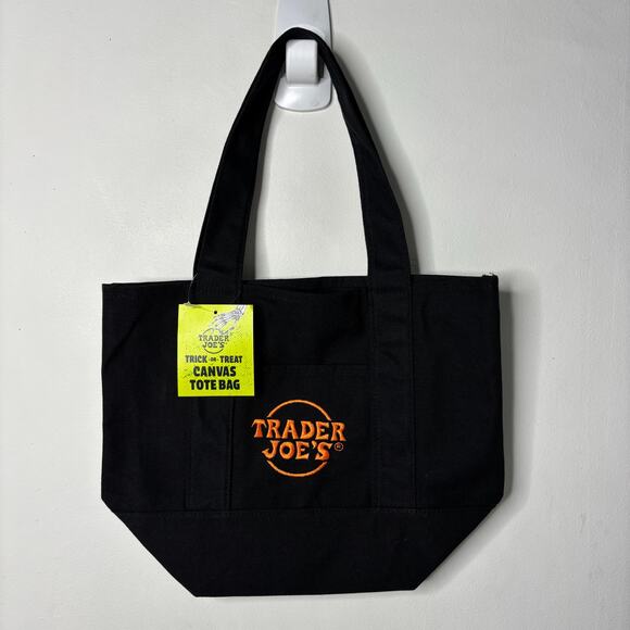 LOT 2x — Trader Joe’s Canvas MINI Tote Bag — Halloween 2025 Black Orange Set NWT - Picture 2 of 6